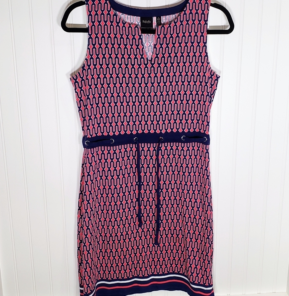 Rafaella Sleeveless Cut Out V Neck Dress Tie Waist Coral Navy & White pr…